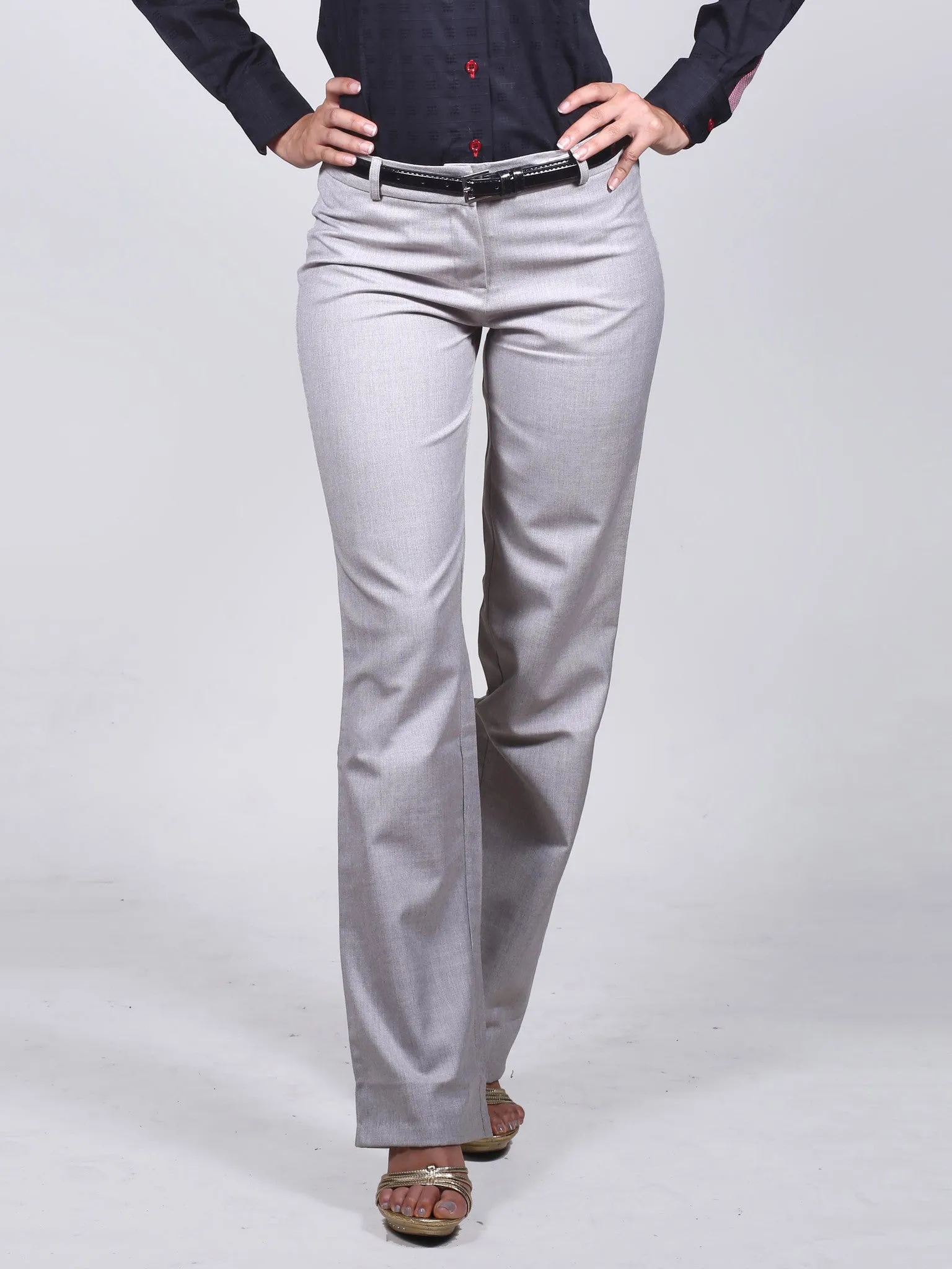 Relaxed Fit Just Below the Waist Bootcut Pant - Light Gray
