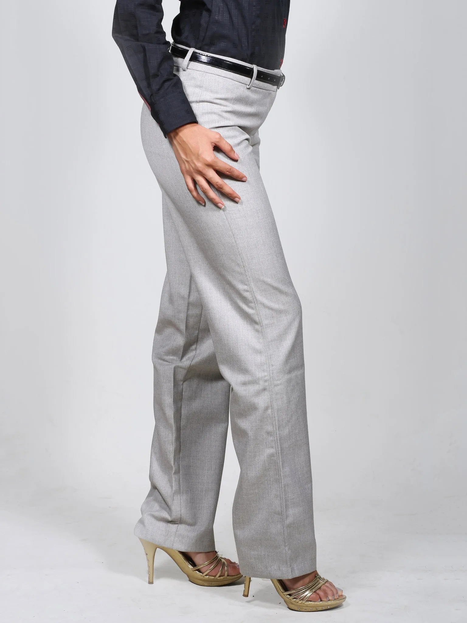 Relaxed Fit Just Below the Waist Bootcut Pant - Light Gray