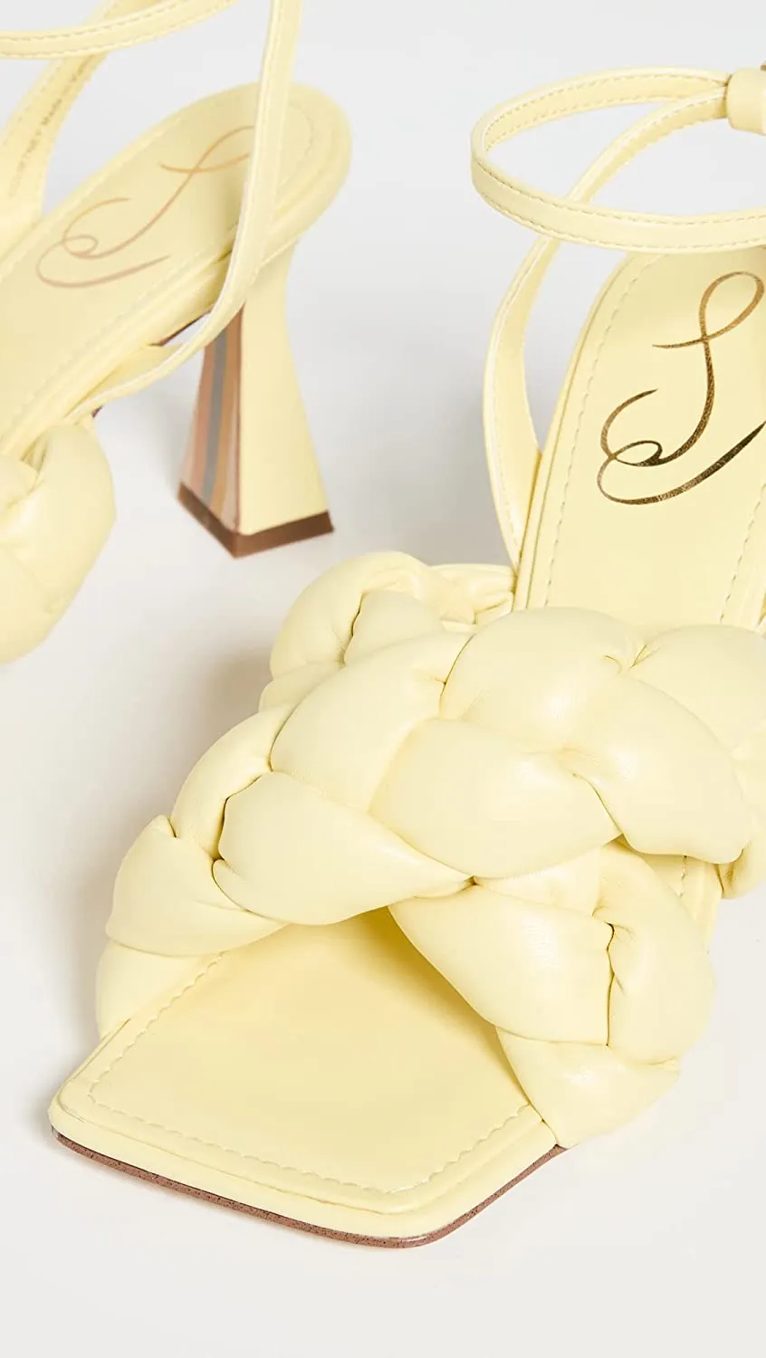 Sam Edelman Courtney Butter Yellow Braid Straps Ankle Strap Spool Heeled Sandals