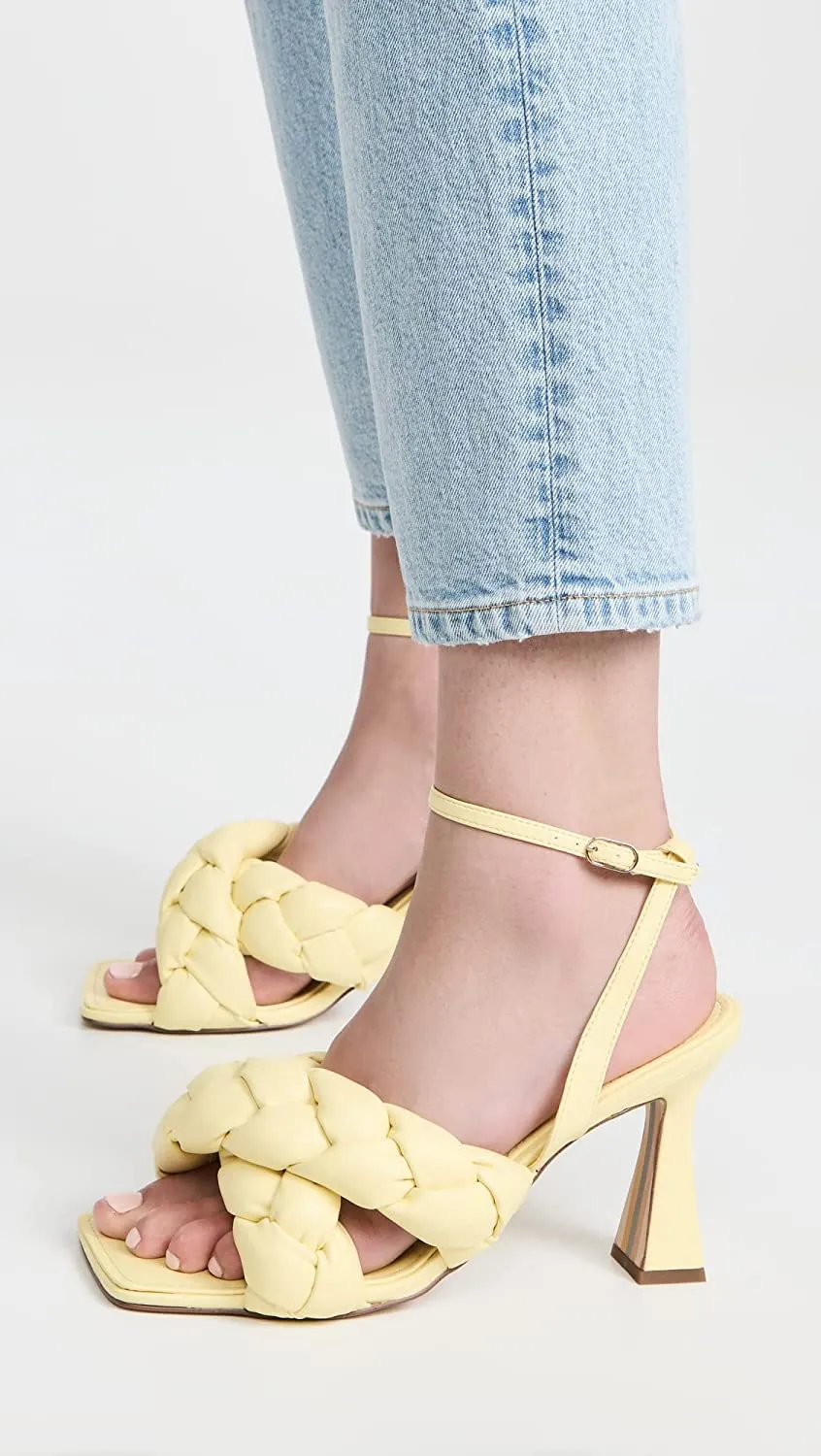 Sam Edelman Courtney Butter Yellow Braid Straps Ankle Strap Spool Heeled Sandals