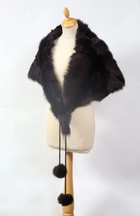 Toscana Sheepskin Black Wrap with Pompom Ties