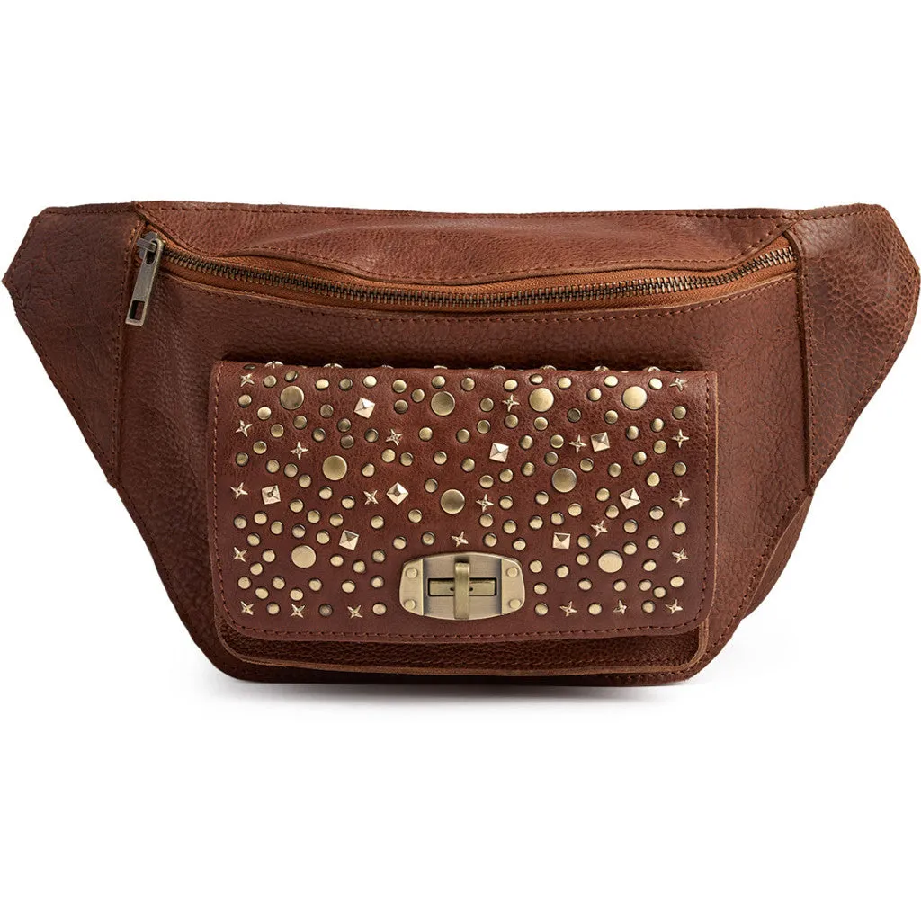 Trendy bumbag with studs / 16530 - Vintage cognac
