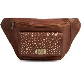 Trendy bumbag with studs / 16530 - Vintage cognac