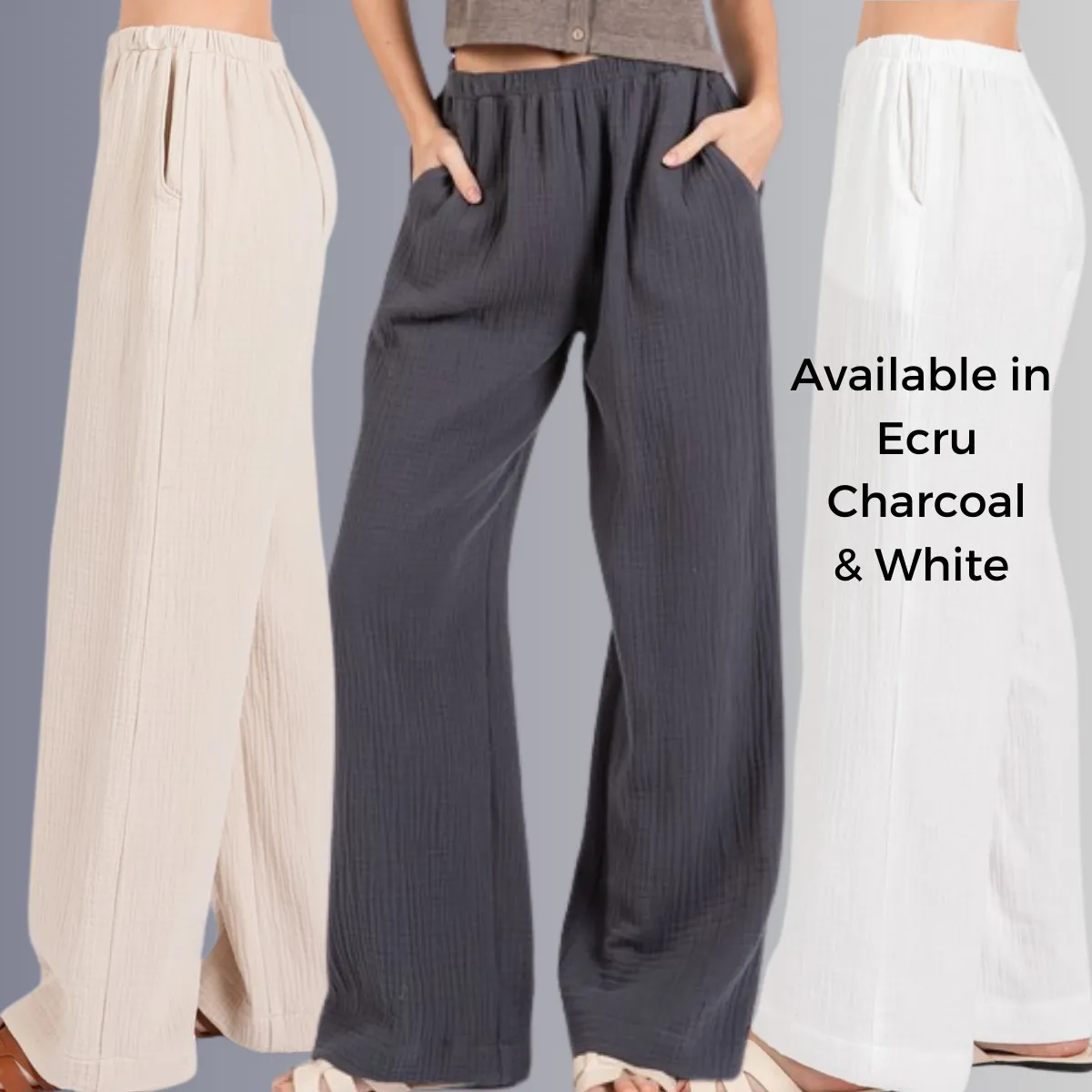 Triple Gauze Cotton Pants in White