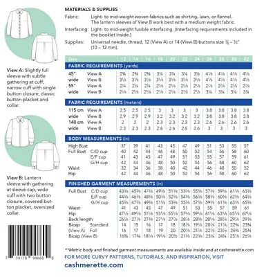 Vernon Shirt Sizes 12 - 32 Sewing Pattern by Jenny Rushmore of Cashmerette Patterns