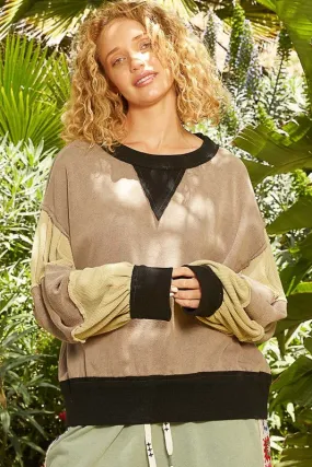 Waffle-Knit Color Block Sweatshirt